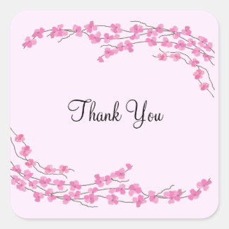 Pink Blossom Thank You Square Sticker