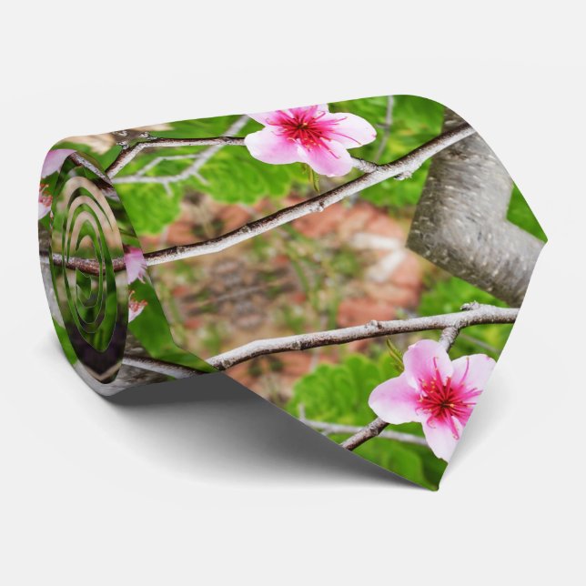 Pink Blossom Tree Abstract Art, Neck Tie (Rolled)