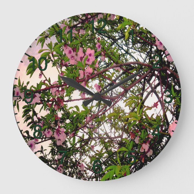 Pink Blossom Tree Watercolour, Wall Clock (Front)