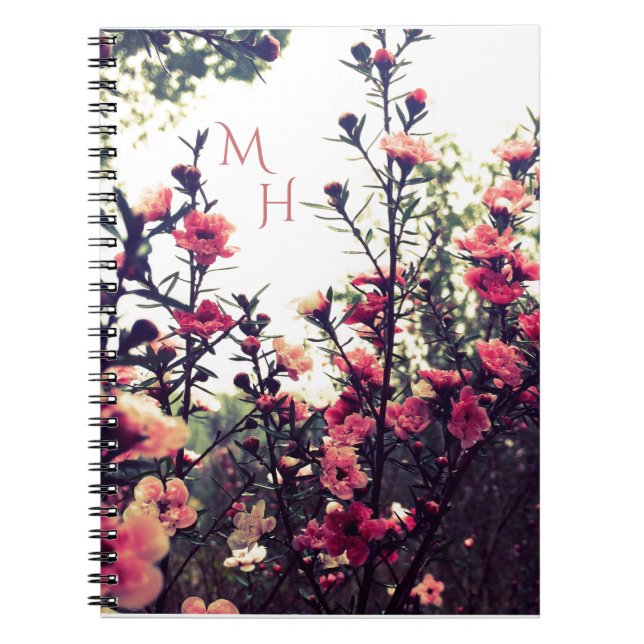 Pink Blossom Wild Flowers Meadow Monogram Notebook (Front)