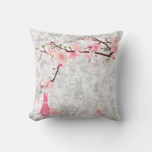Pink Blossoms and Vase American MoJo Pill Throw Pillow