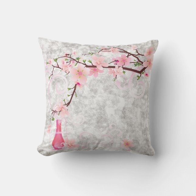 Pink Blossoms and Vase American MoJo Pill Throw Pillow (Front)