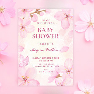 Pink blossoms baby shower invitation