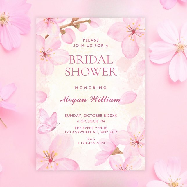 Pink blossoms bridal shower invitation (Creator Uploaded)