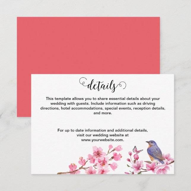 Pink Blossoms Flower Watercolor feminine Wedding  Enclosure Card (Front/Back)