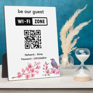 Pink Blossoms Flower Wedding Guest Wifi Plaque
