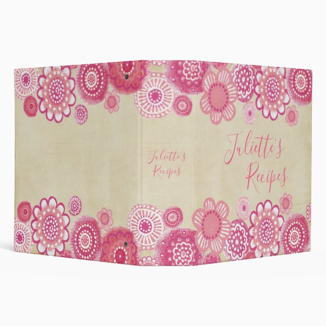 Pink Blossoms Personalized Recipe Book Binder (Background)