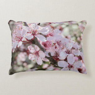 Pink Blossoms Red Stems. Accent Pillow