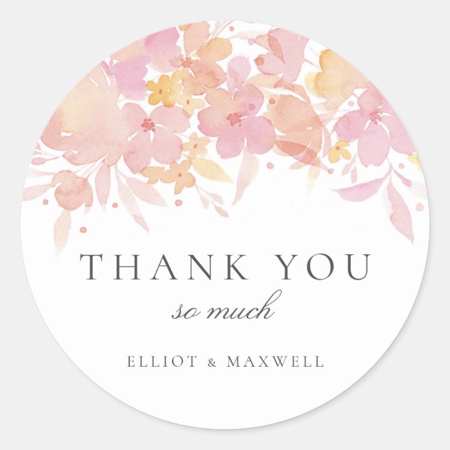 Pink Blossoms Watercolor Floral Wedding Sticker (Front)