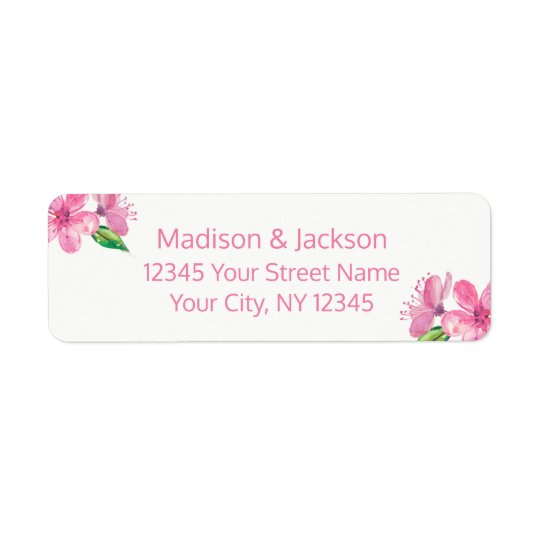 Pink Blossoms Wedding Couple Return Address Return Address Label