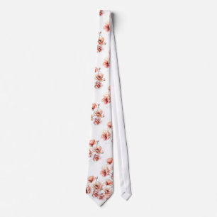 Pink blossoms white neck tie
