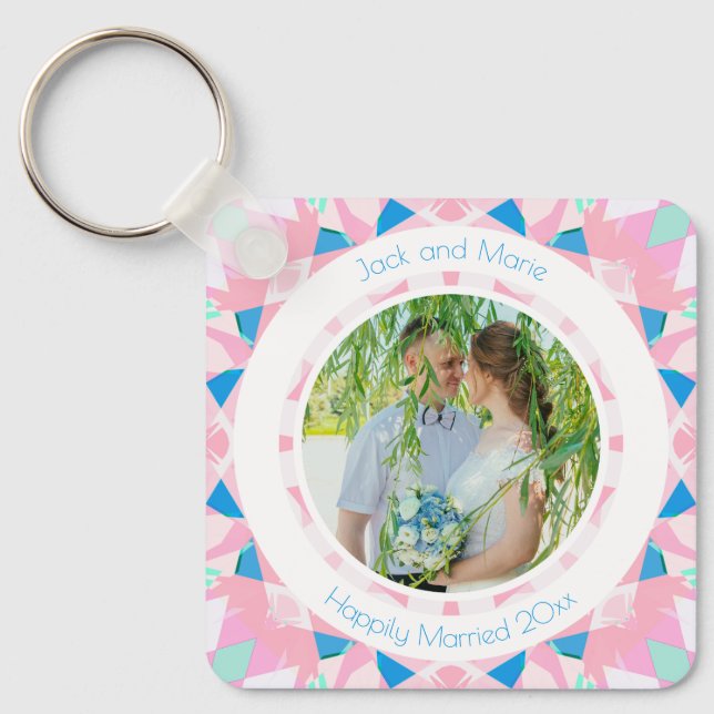 Pink Blue 5th Wedding Anniversary Keepsake Gift Keychain (Front)