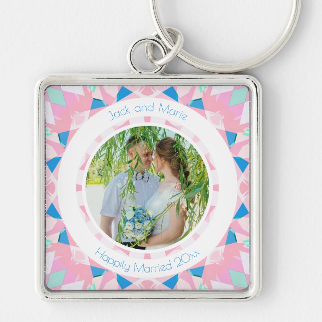 Pink Blue 5th Wedding Anniversary Keepsake Gift Keychain (Front)