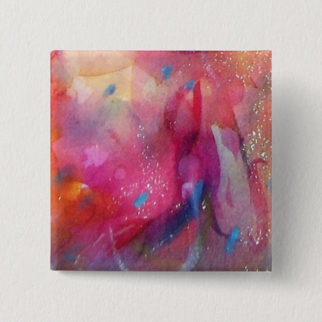 PINK BLUE ABSTRACT 2 INCH SQUARE BUTTON (Front)