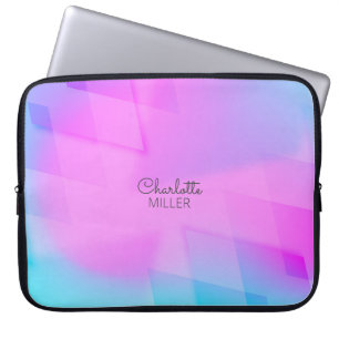 Pink-Blue Abstract Background with Custom Name Laptop Sleeve