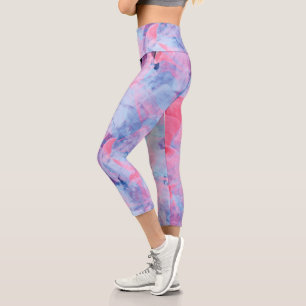 Pink Blue Abstract Brush Strokes Design Capri Leggings