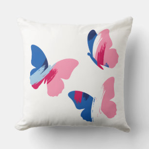 Pink Blue Abstract Butterfly Art Throw Pillow