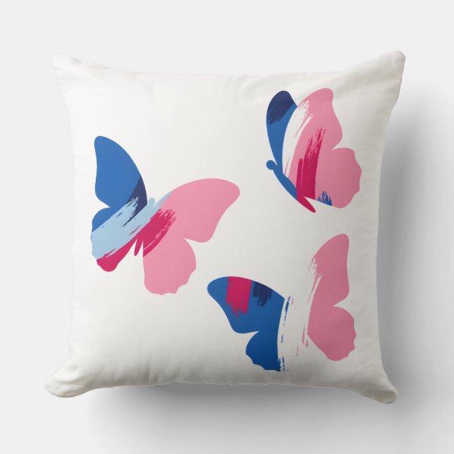 Pink Blue Abstract Butterfly Art Throw Pillow (Front)