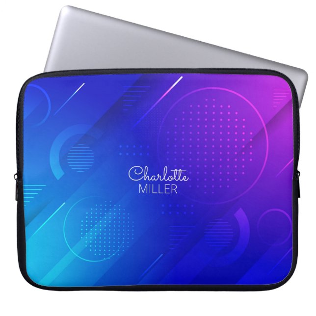 Pink-Blue Abstract Pattern with Custom Name Laptop Sleeve (Front)