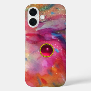 PINK BLUE ABSTRACT WATERCOLOR 3D RED RUBY GEMSTONE iPhone 16 CASE
