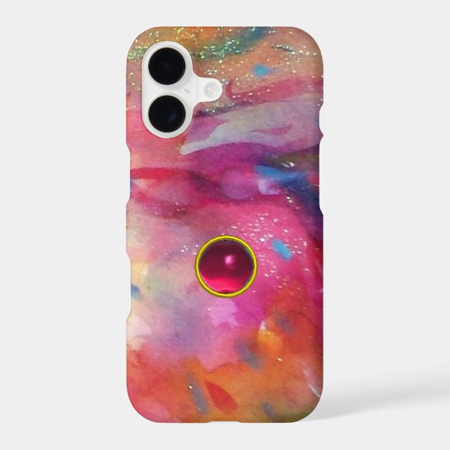 PINK BLUE ABSTRACT WITH 3D RED RUBY GEMSTONE (Back)