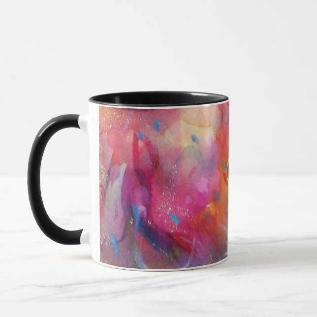 PINK BLUE ABSTRACT WITH RED RUBY MUG (Left)