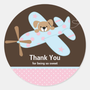Pink & Blue Airplane Thank You Baby Shower Sticker