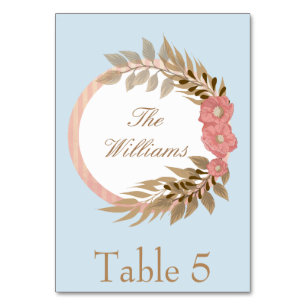 Pink Blue and Brown Table Number