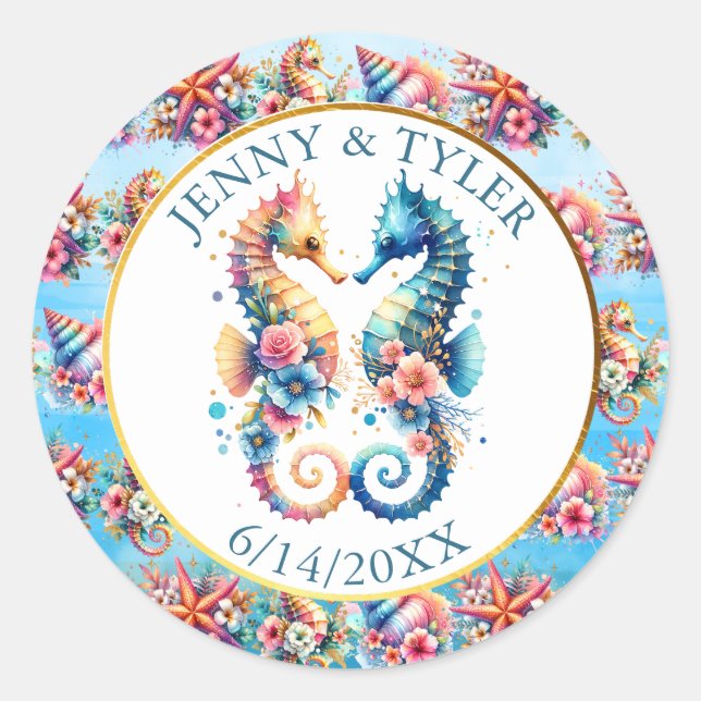 Pink, Blue and Gold Coastal Sand Dollar Beachy Classic Round Sticker (Front)