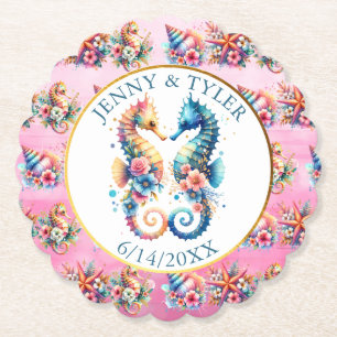 Pink, Blue and Gold Coastal Sand Dollar Beachy Paper Coaster