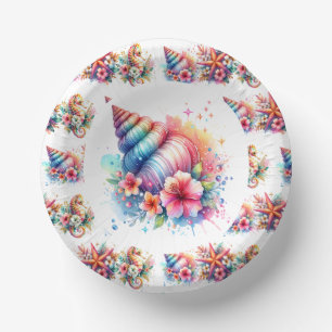 Pink, Blue and Gold Coastal Seahorse Beachy Paper Plate