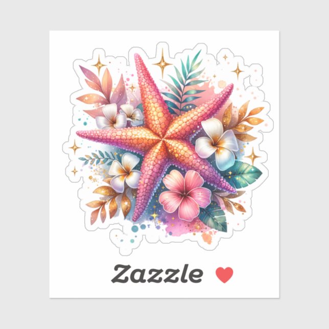 Pink, Blue and Gold Coastal Starfish Beachy (Sheet)