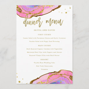 Pink Blue and Gold Geode Wedding Menu