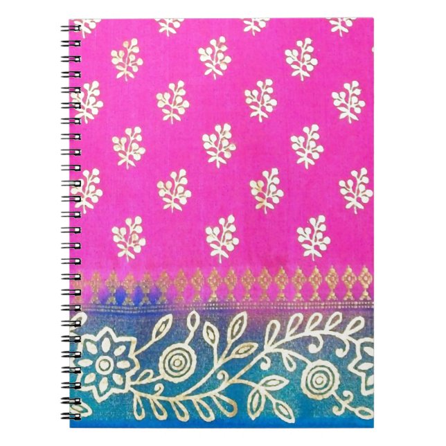 Pink Blue and Gold Sari Art Notebook (Front)