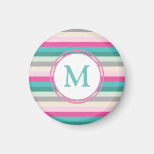 Pink Blue and Green Monogram Magnet