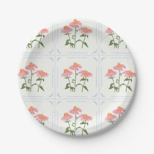 Pink, Blue and Green Pastel Coneflowers Paper Plate