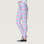 Pink, Blue and Grey Zig Zag Chevron Pattern Leggings<br><div class="desc">Bright pink,  blue and light grey zig-zag pattern on white leggings.</div>