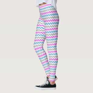 Pink, Blue and Grey Zig Zag Chevron Pattern Leggings