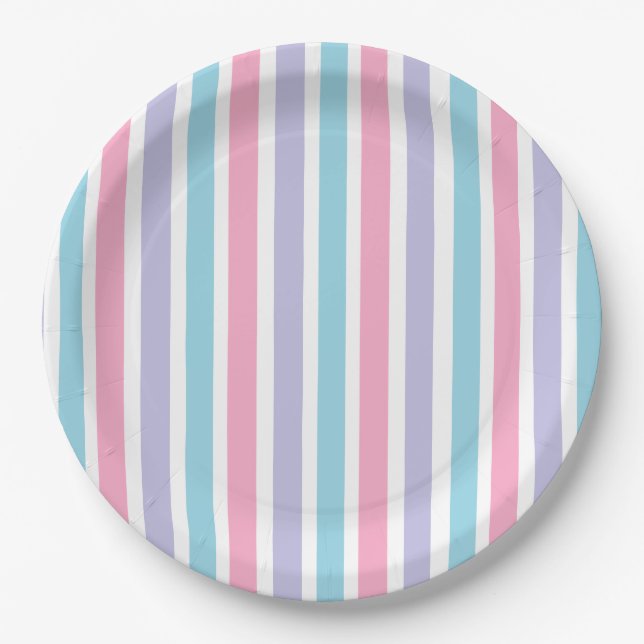 Pink Blue and Purple Candy Stripes  Paper Plate (Front)