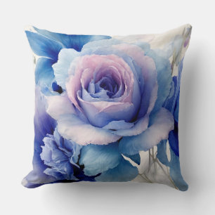 Pink, blue and purple roses throw pillow