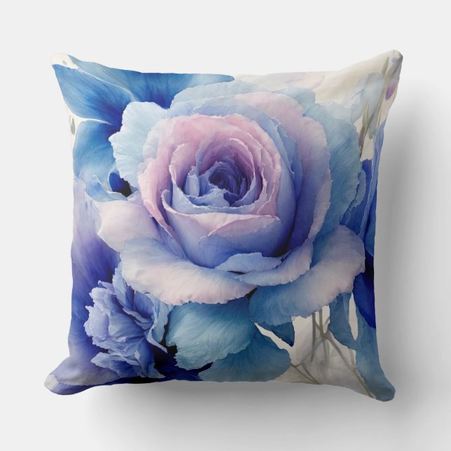 Pink, blue and purple roses throw pillow (Front)