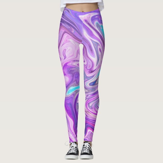 pink blue and purple swirls leggings (Front)