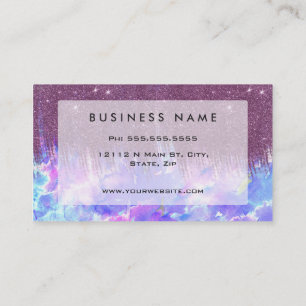 Pink, Blue, and Purple Watercolor and Faux Glitter Business Card