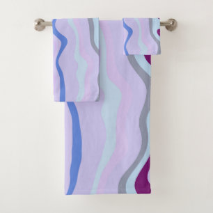 Pink, Blue and Purple Wavy Stripes Bath Towel Set