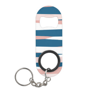 Pink Blue and White Abstract Keychain Bottle Opener
