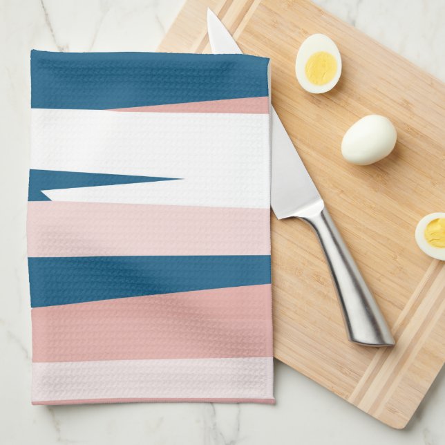Pink Blue and White Abstract Kitchen Towel (Quarter Fold)
