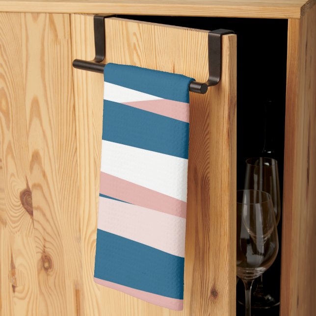 Pink Blue and White Abstract   Kitchen Towel (Thirds Fold)