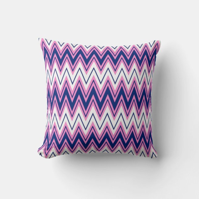 Pink Blue And WHite Chevron Geometric Pattern 2 Throw Pillow (Front)