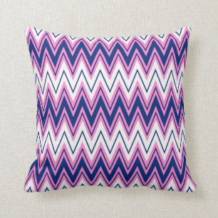 Pink Blue And WHite Chevron Geometric Pattern 2 Throw Pillow