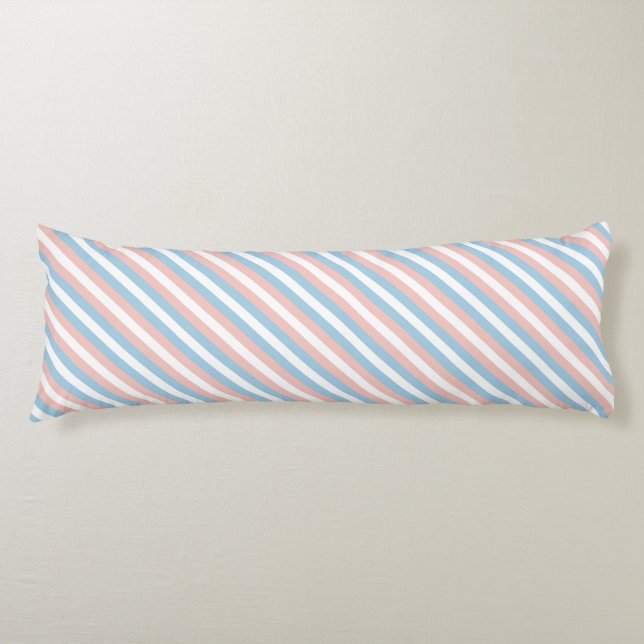 Pink, Blue and White Diagonal Stripe Body Pillow (Front)